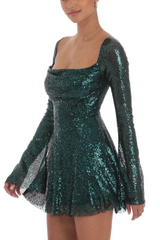 Sequin Flare Dress in Rose Gold | Dress In Beauty