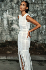See Through Mesh Tassel Maxi Dress