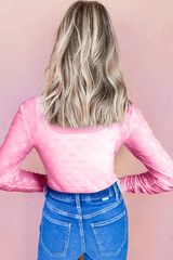 Mesh Bow Pattern Long Sleeve Top