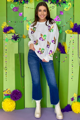 Sequin Mardi Gras Graphic Pullover Sweatshirt