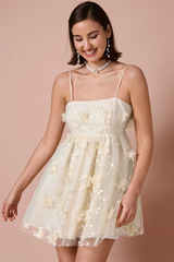 Floral Applique Decor Mesh Slip Dress