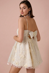 Floral Applique Decor Mesh Slip Dress