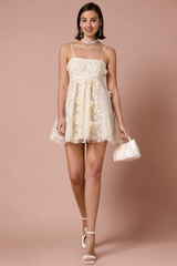 Floral Applique Decor Mesh Slip Dress