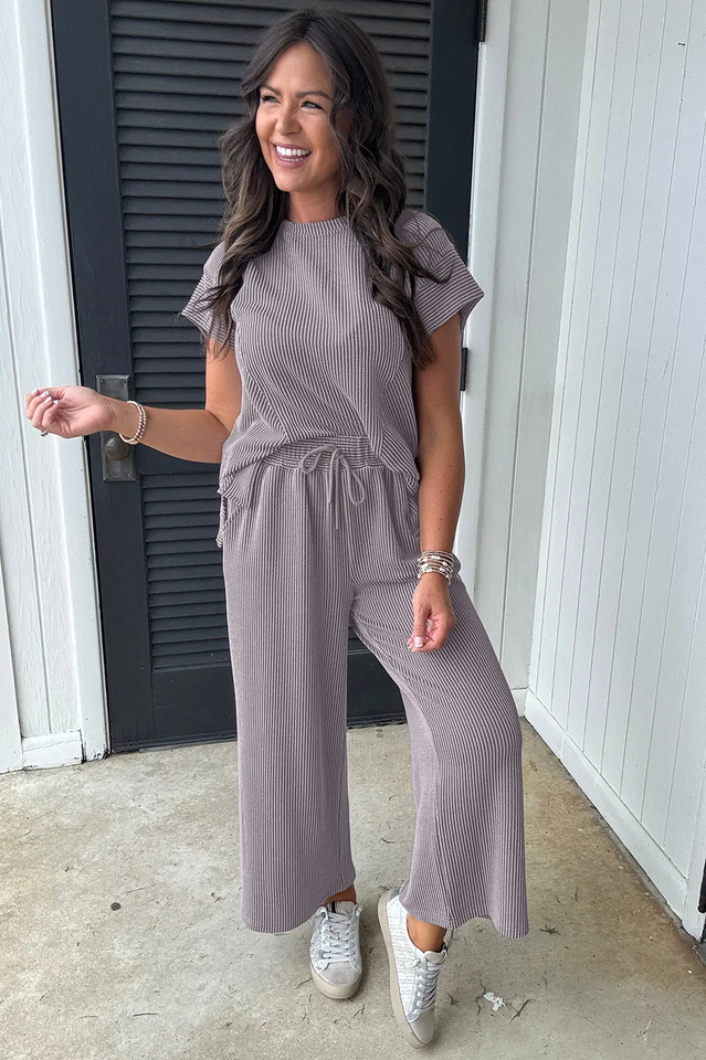 Knit Short Sleeve T Shirt + Pants Set | Dress In Beauty