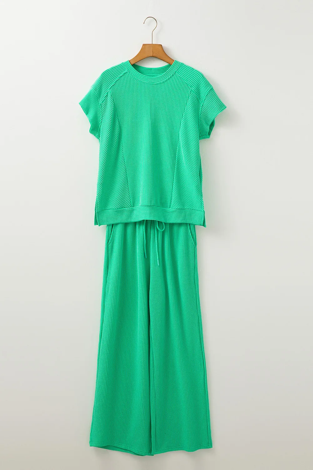 Knit Short Sleeve T Shirt + Pants Set | Dress In Beauty