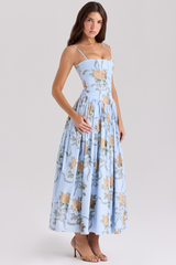 Vintage Rose Print Cotton Midi Sundress