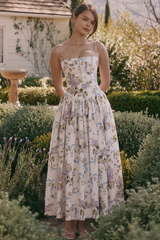 Vintage Rose Print Cotton Midi Sundress
