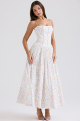 Vintage Rose Print Cotton Midi Sundress
