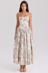 Vintage Rose Print Cotton Midi Sundress