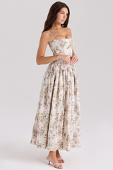 Vintage Rose Print Cotton Midi Sundress