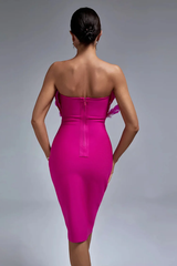 Parry Feather Strapless Midi Bandage Dress