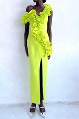 One Shoulder Ruffle Maxi Dress