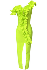 One Shoulder Ruffle Maxi Dress