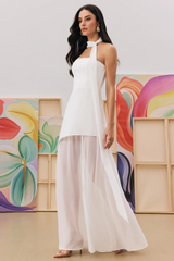 Florence Asymmetrical Chiffon Maxi Dress with Scarf
