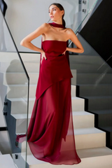 Florence Asymmetrical Chiffon Maxi Dress with Scarf