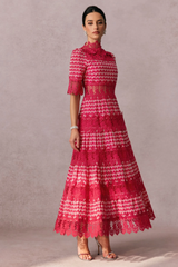 Sabrina Embroidered Lace Midi Dress
