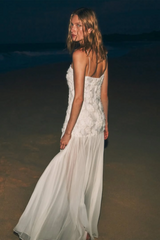 Andrea Floral Applique Pleated Maxi Dress