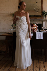 Andrea Floral Applique Pleated Maxi Dress