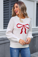 Ribbon Bowknot Pattern Jacquard Knit Sweater
