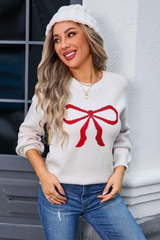 Ribbon Bowknot Pattern Jacquard Knit Sweater