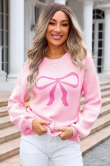 Ribbon Bowknot Pattern Jacquard Knit Sweater