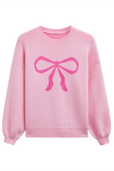 Ribbon Bowknot Pattern Jacquard Knit Sweater