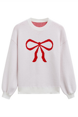 Ribbon Bowknot Pattern Jacquard Knit Sweater