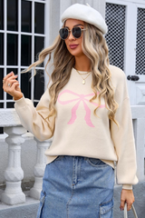 Ribbon Bowknot Pattern Jacquard Knit Sweater