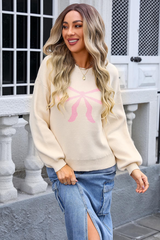 Ribbon Bowknot Pattern Jacquard Knit Sweater