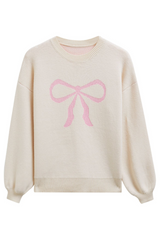 Ribbon Bowknot Pattern Jacquard Knit Sweater