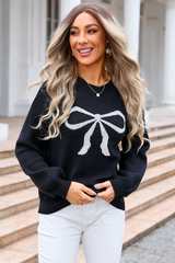 Ribbon Bowknot Pattern Jacquard Knit Sweater