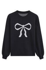Ribbon Bowknot Pattern Jacquard Knit Sweater