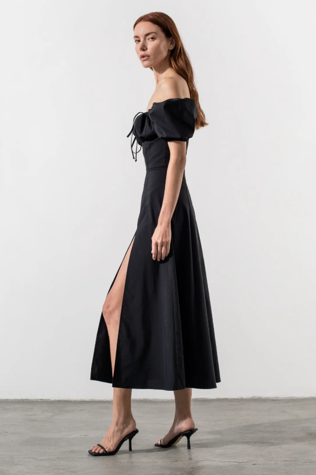 tallulah puff sleeve midi dress Clothing : Midi Dresses : 'Tallulah' Ivory Floral Puff Sleeve Midi Dress
