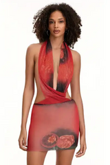 Backless Mesh Halter One Step Skirt