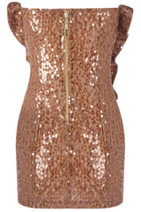 Strapless Sequin Floral Ruffle Dress