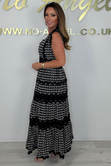 Laser Cut Wavy Trim Maxi Dress