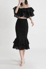 Embroidery Ruffle Blouse + Skirt Set