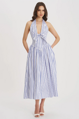 Mackenna Stripe Halter Smock Back Dress