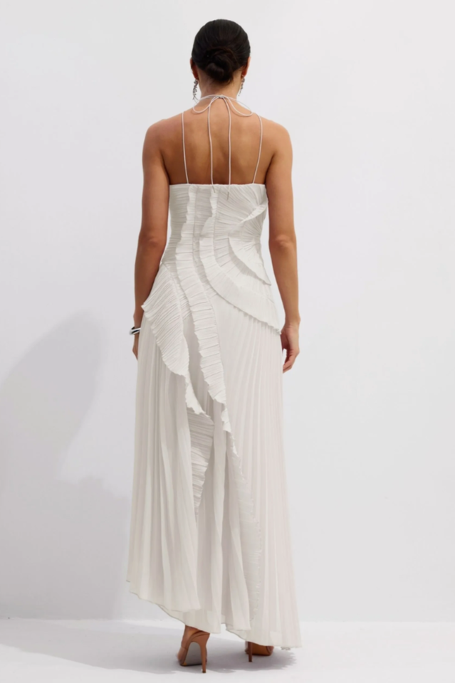 nina asymmetry pleated halterneck midi dress Nina Asymmetry Pleated Halterneck Midi Dress, White M