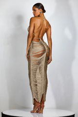 Edna Plunge Neck Fringe Maxi Dress | Dress In Beauty