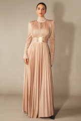 Elsie Metallic Pleated Belted Maxi Dress | Dress In Beauty