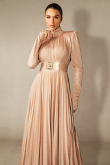 Elsie Metallic Pleated Belted Maxi Dress | Dress In Beauty