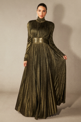 Elsie Metallic Pleated Belted Maxi Dress | Dress In Beauty