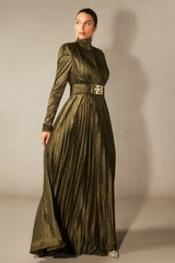 Elsie Metallic Pleated Belted Maxi Dress | Dress In Beauty