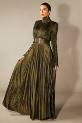 Elsie Metallic Pleated Belted Maxi Dress | Dress In Beauty