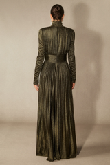 Elsie Metallic Pleated Belted Maxi Dress | Dress In Beauty
