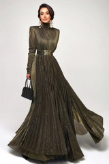 Elsie Metallic Pleated Belted Maxi Dress | Dress In Beauty