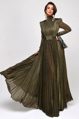 Elsie Metallic Pleated Belted Maxi Dress | Dress In Beauty