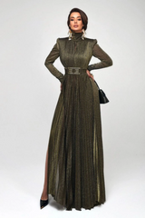 Elsie Metallic Pleated Belted Maxi Dress | Dress In Beauty