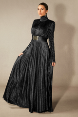 Elsie Metallic Pleated Belted Maxi Dress | Dress In Beauty